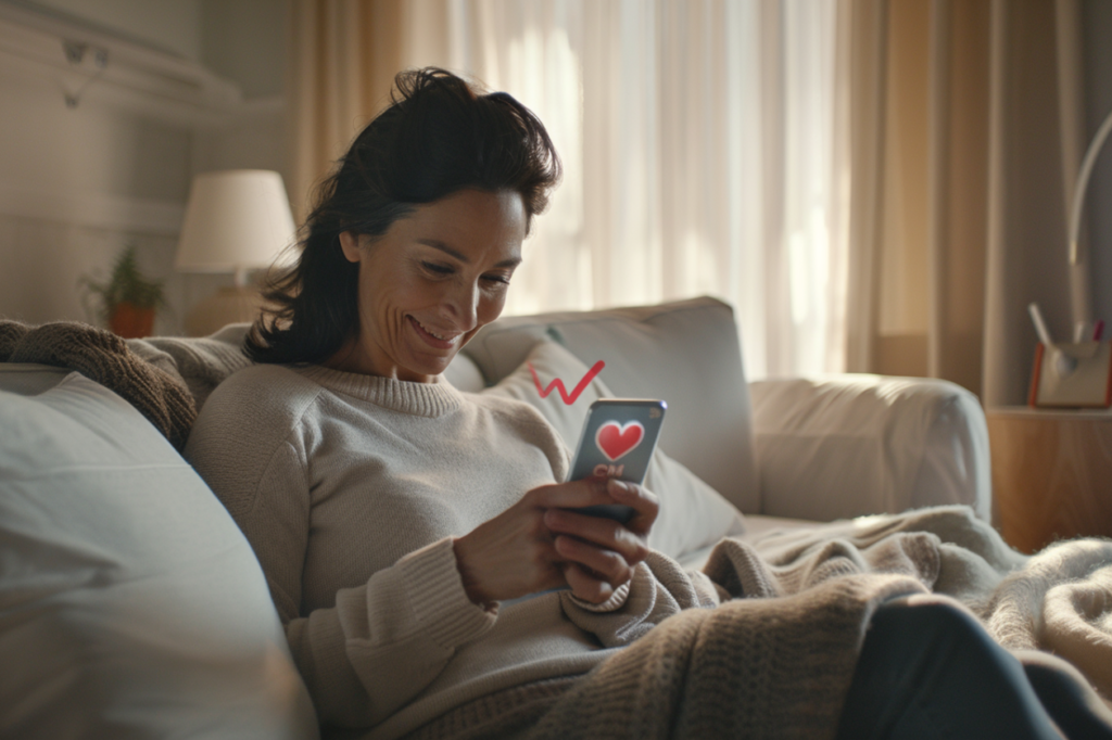 핸드폰으로 정보를 확인하는 이미지