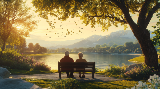 연금 선택이 잘 된 노년의 부부의 평화로운 뒷모습