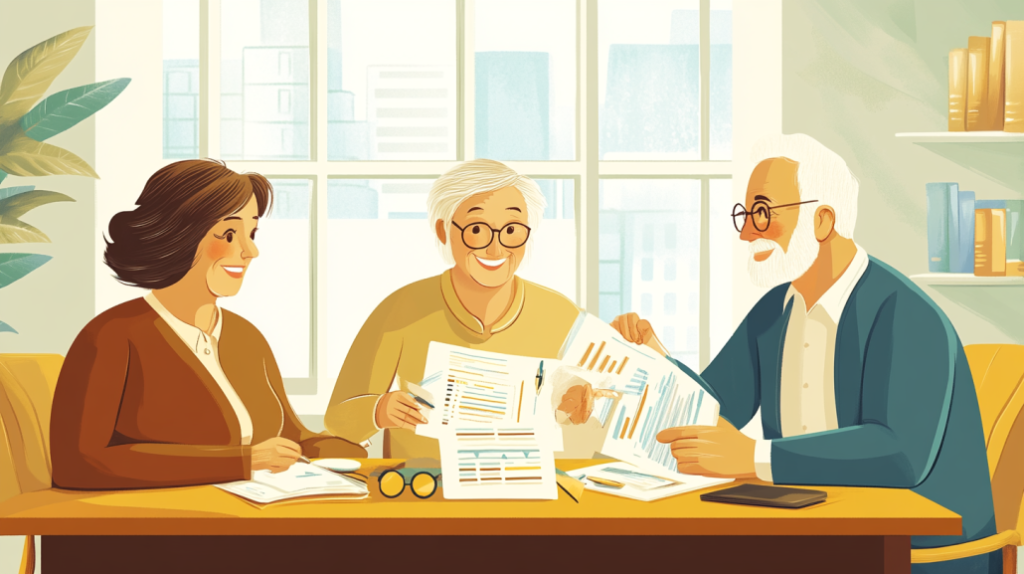 연금을 통해 노후 경제생활을 준비하는 노부부의 이미지