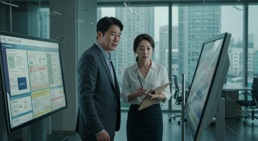 불안한 중년의 직장인들 이미지