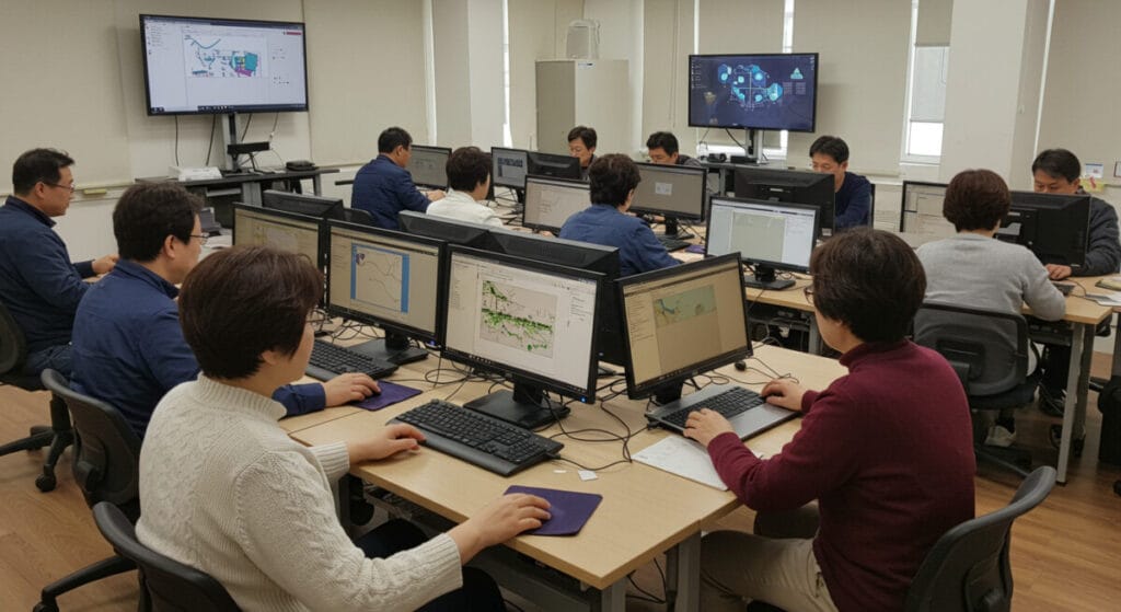 재취업을 위한 프로그램 교육을 받고 있는 모습