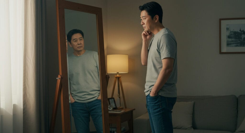 거울을 보는 중년 남성