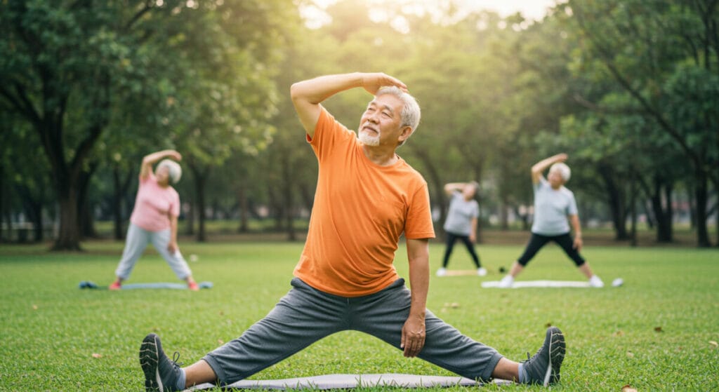 시니어 건강 체조하는 중년