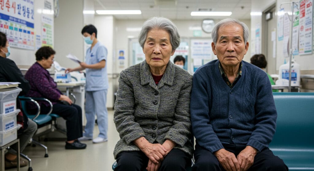 병원에 앉은 노부부