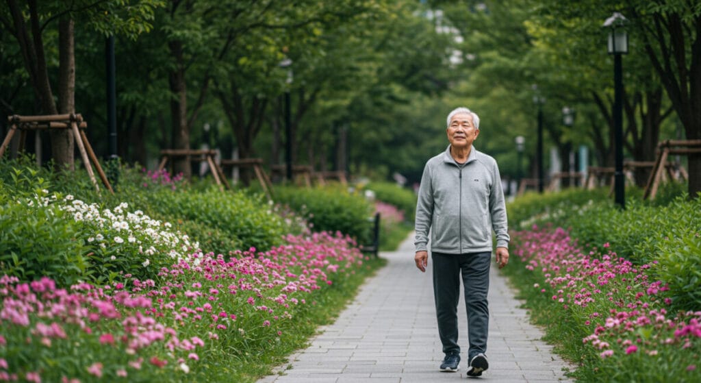산책을 즐기는 노년